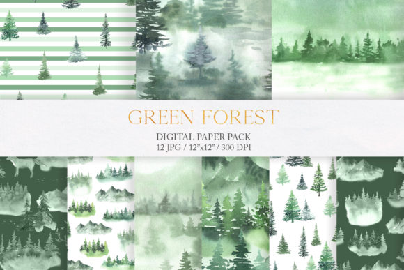 Bring Nature Indoors with Watercolor Green Forest Digital Papers