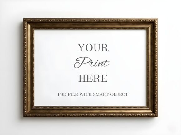 Elevate Your Art with an Antique Gold Ornate Frame Mockup