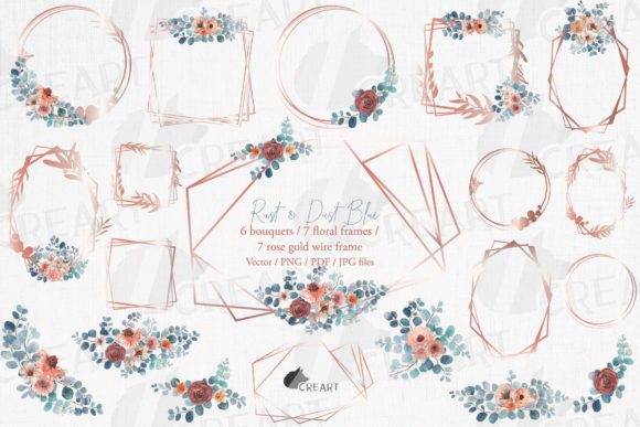 Elevate Your Designs with Rust and Dust Blue Floral Eucalyptus Elements