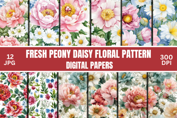 Fresh Peony Daisy Floral Digital Pattern for 2026 Designs