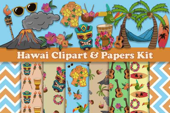 Hawai Clipart & Papers Kit: Elevate Your Designs with Tropical Charm