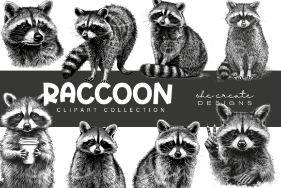Racoon Clipart Collection: Whimsical Watercolor Designs