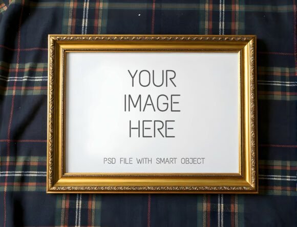 Timeless Elegance: The Vintage Golden Frame on Plaid Fabric