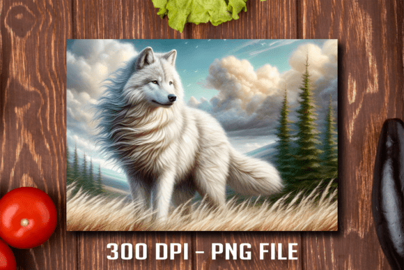 Windy Tundra White Wolf: A Cutting Board Sublimation Design
